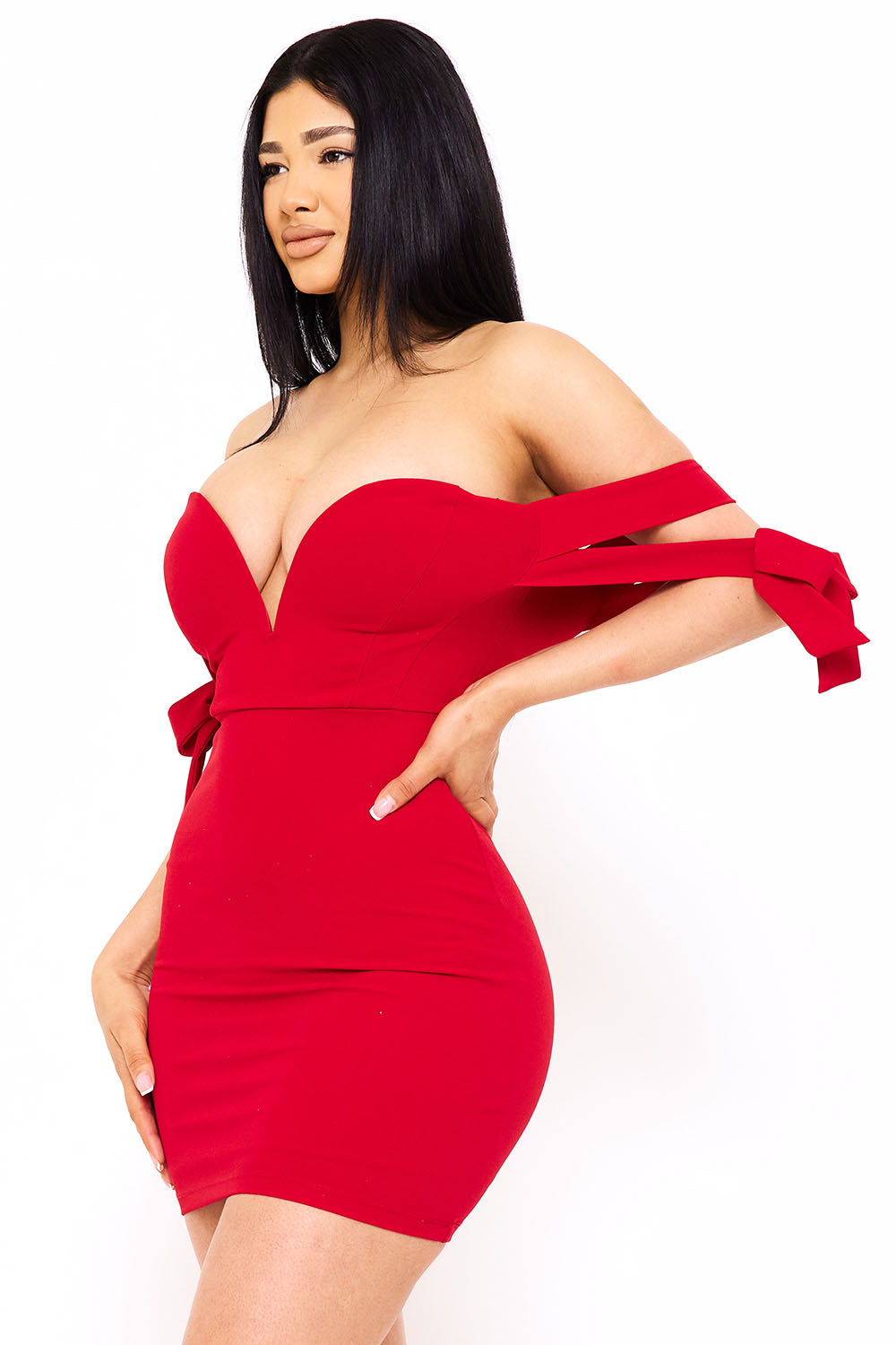 Symphony Dress - Off The Shoulder Bow Shoulder Mini Dress | Zezebe