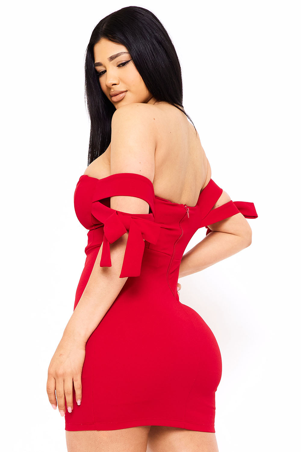 Symphony Dress - Off The Shoulder Bow Shoulder Mini Dress | Zezebe