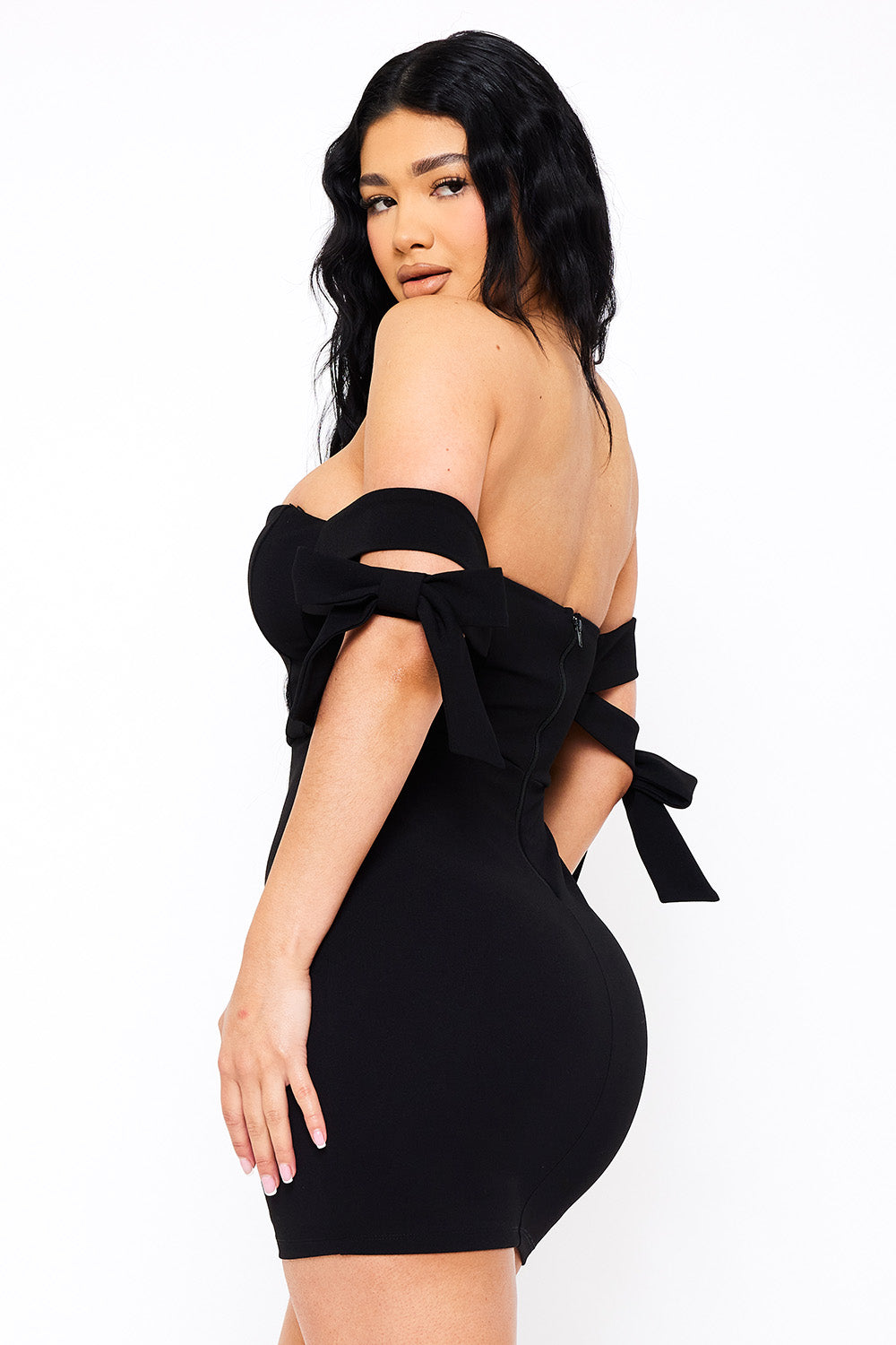Symphony Dress - Off The Shoulder Bow Shoulder Mini Dress | Zezebe