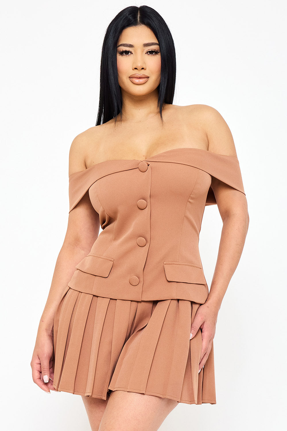 Symphony Dress - Woven Off The Shoulder Mini Dress | Zezebe