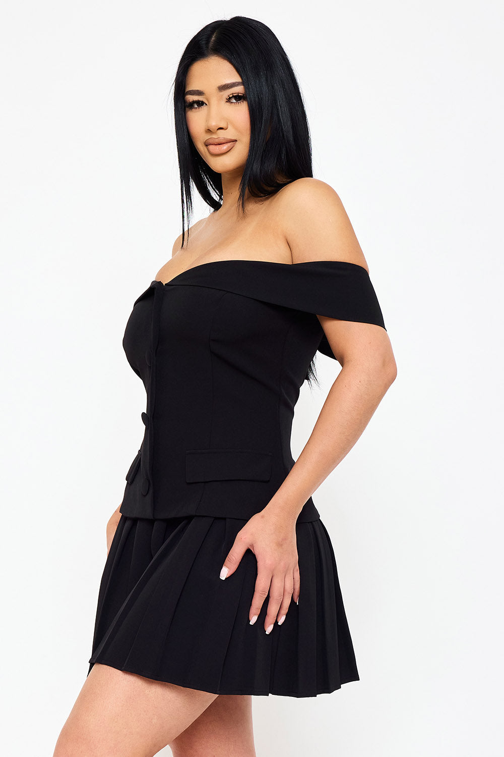 Symphony Dress - Woven Off The Shoulder Mini Dress | Zezebe