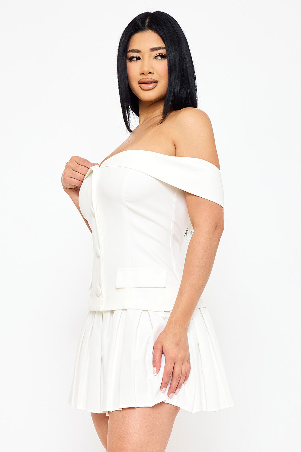 Symphony Dress - Woven Off The Shoulder Mini Dress | Zezebe