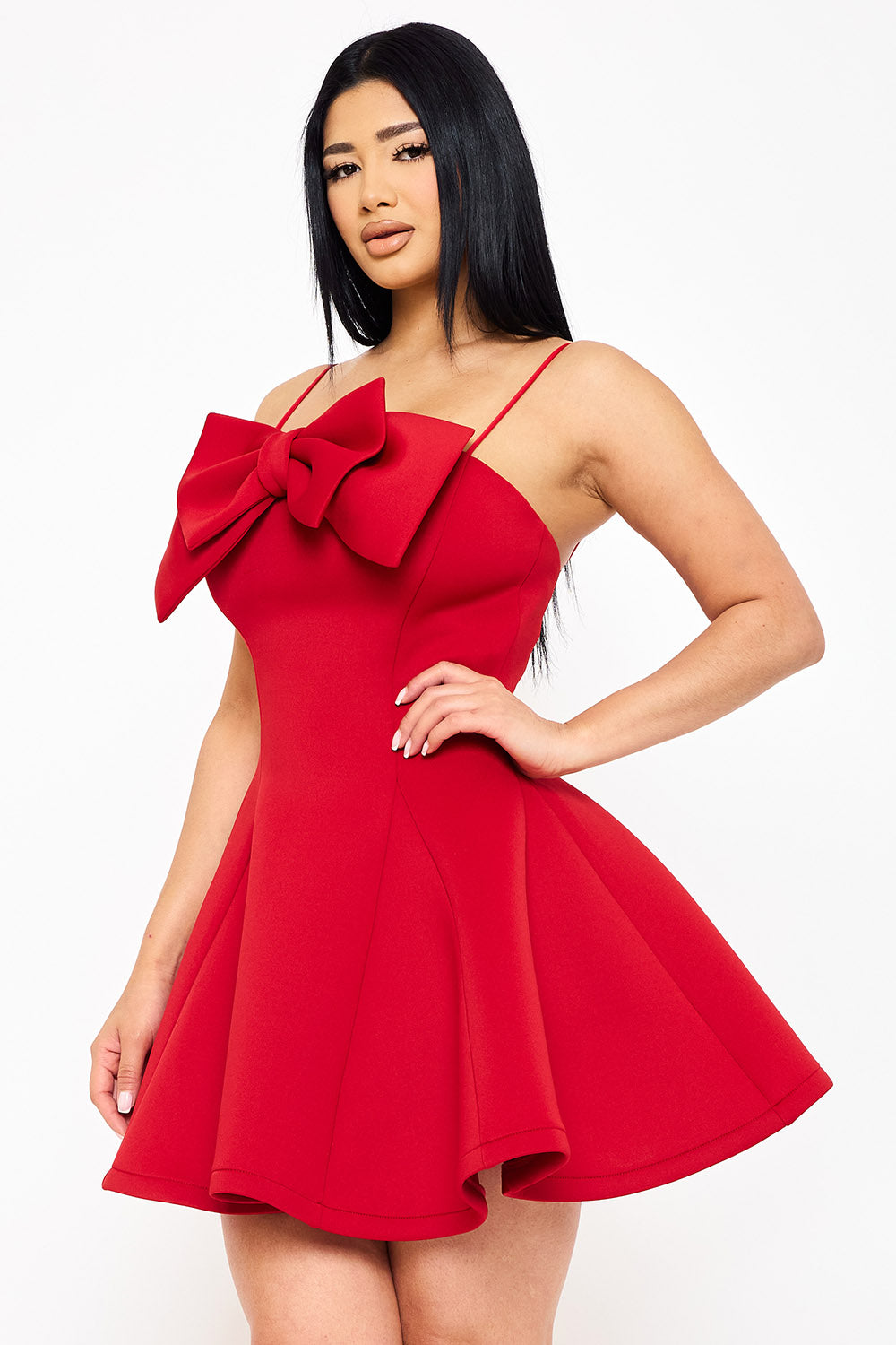Symphony Dress - Super Techno Bow Front Mini Dress | Zezebe