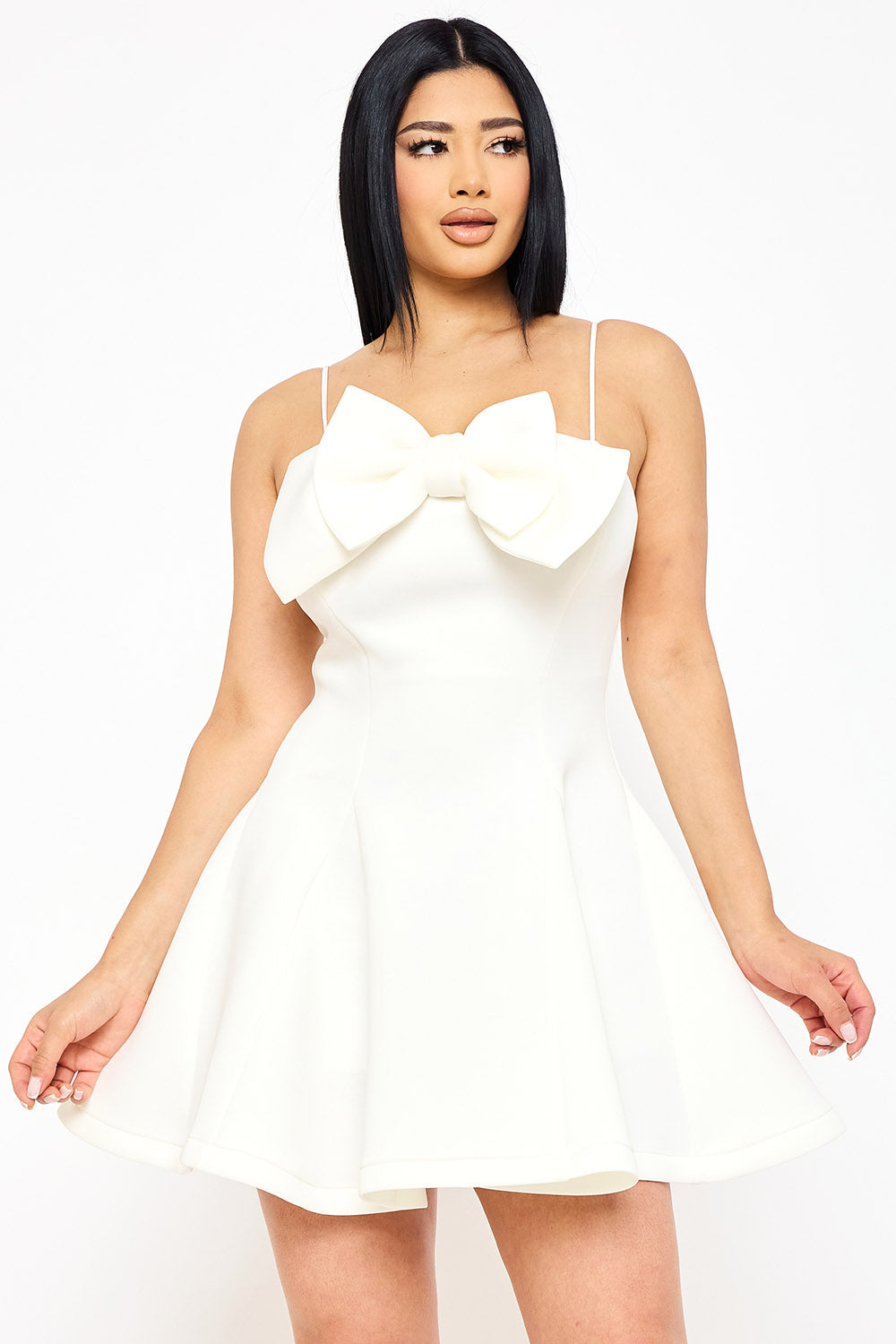 Symphony Dress - Super Techno Bow Front Mini Dress | Zezebe