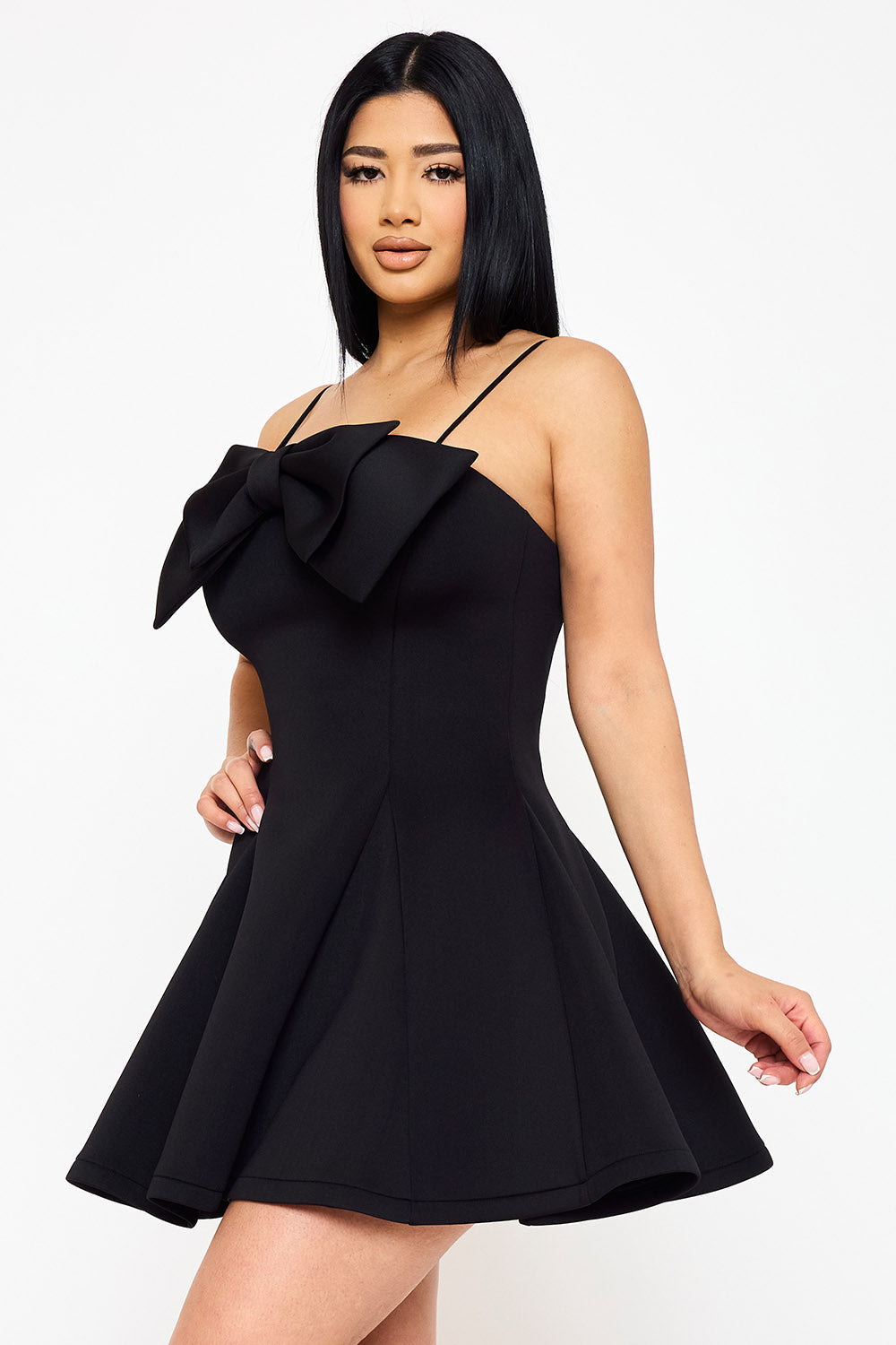 Symphony Dress - Super Techno Bow Front Mini Dress | Zezebe