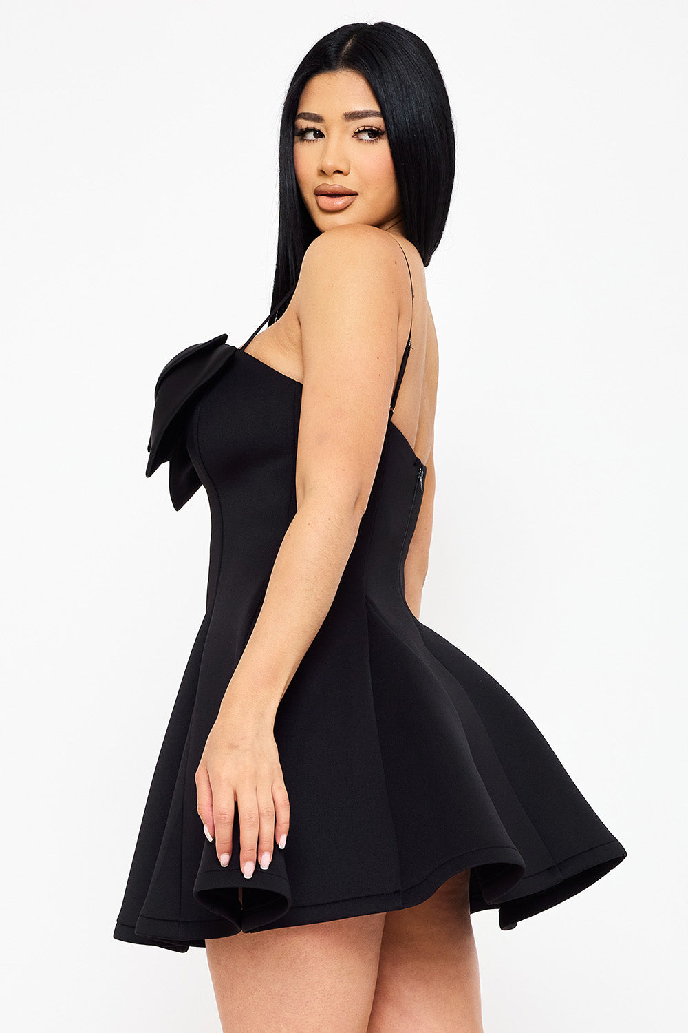 Symphony Dress - Super Techno Bow Front Mini Dress | Zezebe