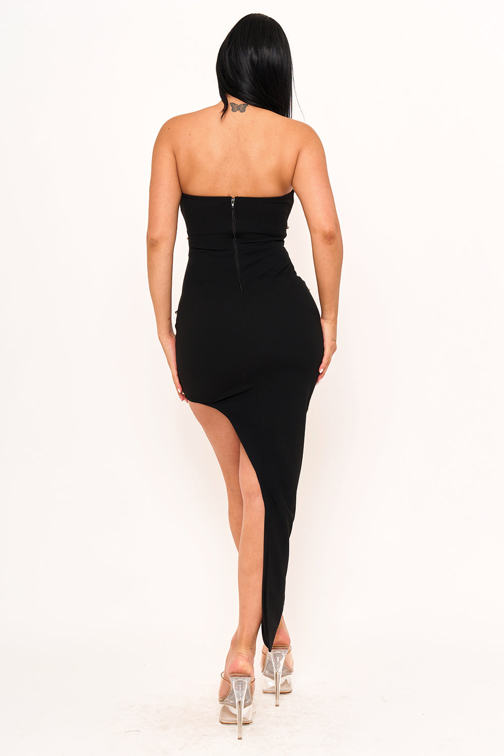 Symphony Dress - Rhinestone Side High-Low Mini Dress | Zezebe