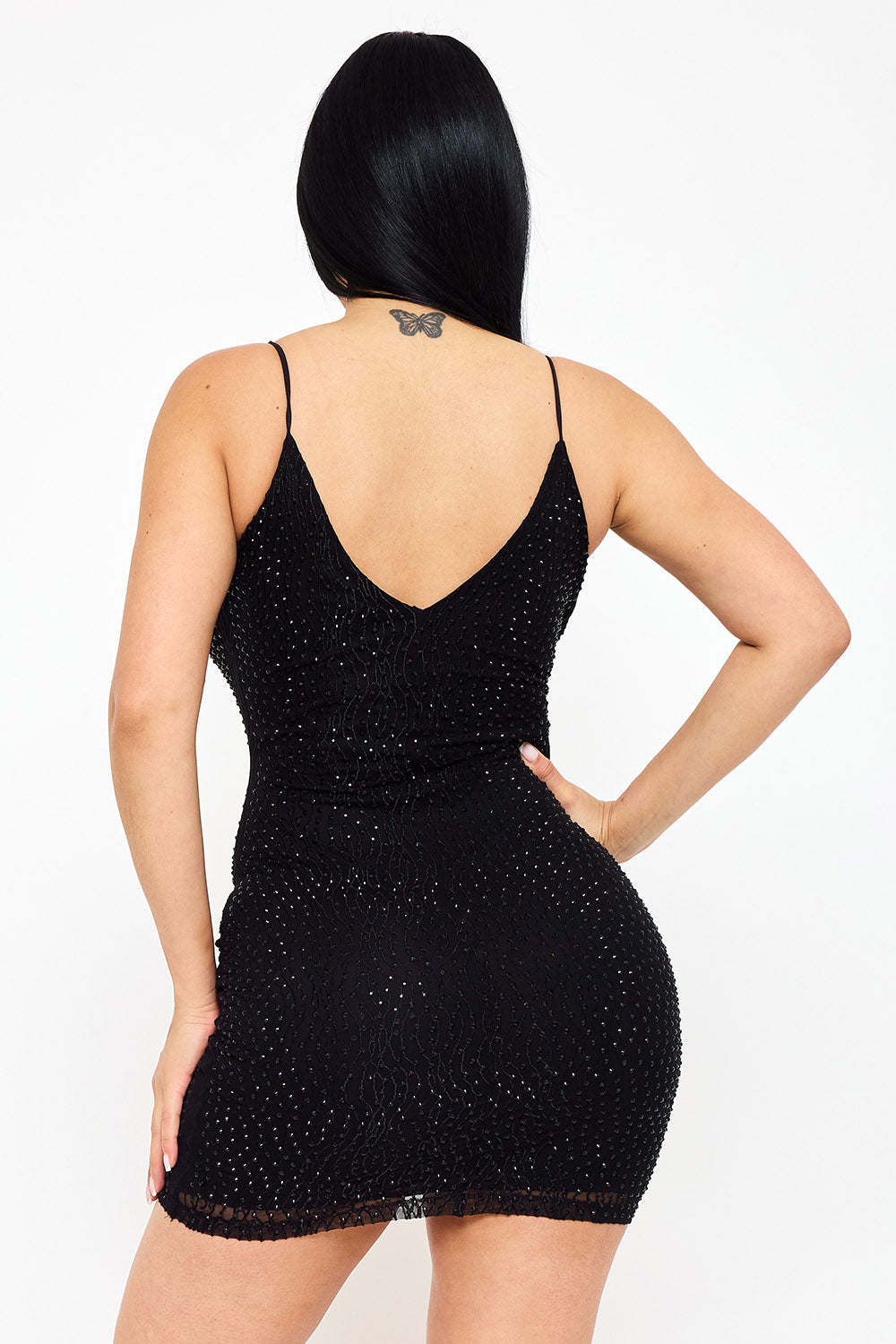 Symphony Dress - Rhinestone With Stiching Detailed Mini Dress | Zezebe