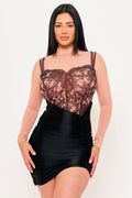 Symphony Dress - Lace Print On Mesh With Satin Contrast Mini Dress | Zezebe