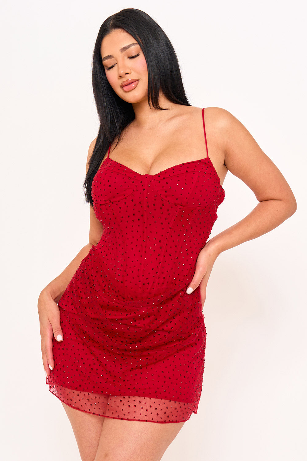 Symphony Dress - Rhinestone On Overlay Mesh Mini Dress | Zezebe