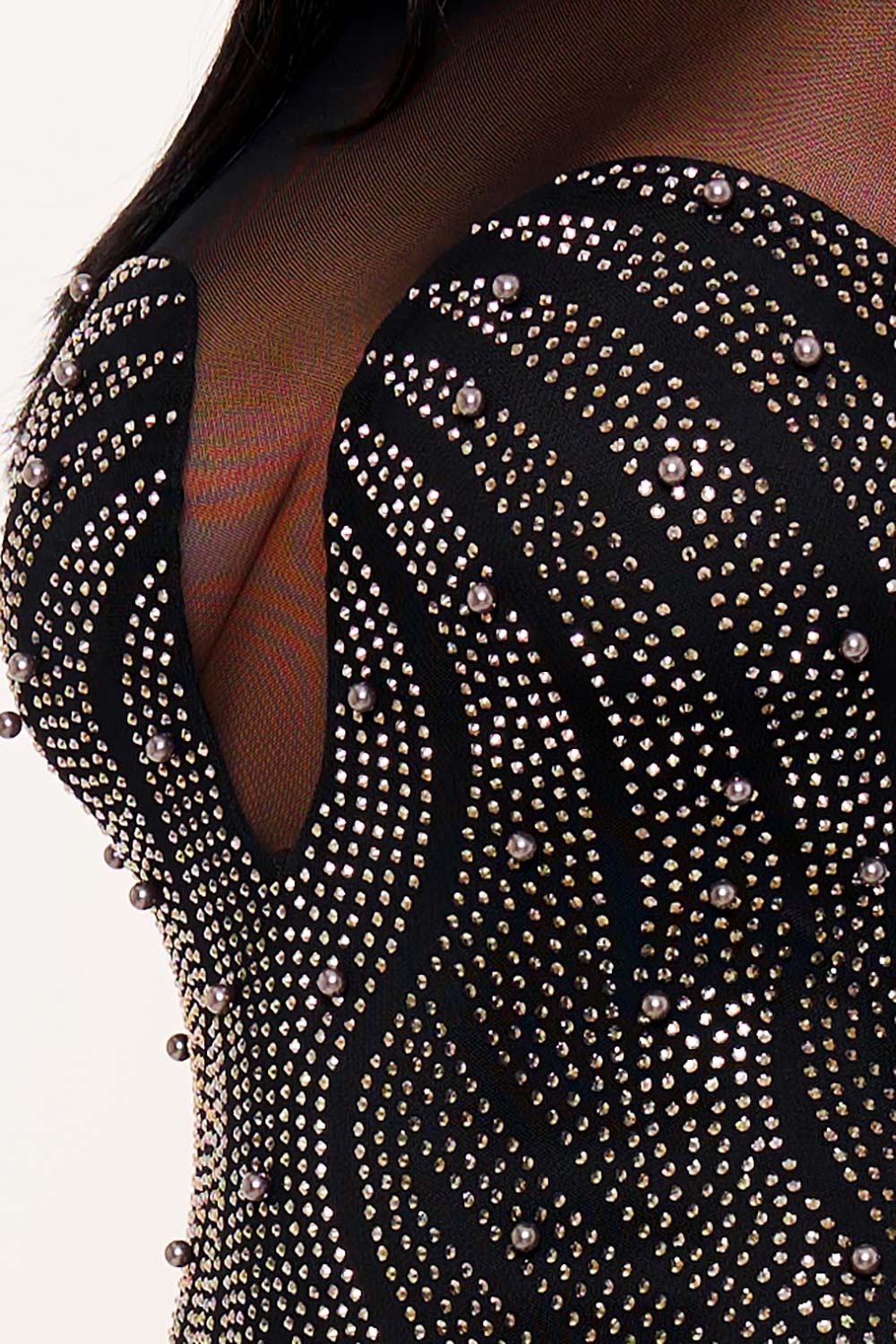 Symphony Dress - Patterned Rhinestone And Pearl On Mesh Mini Dress | Zezebe