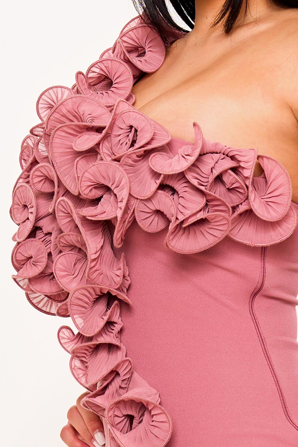 Symphony Dress - Pleated Ruffle One Shoulder Mini Dress | Zezebe
