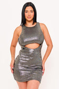 Symphony Dress - Rhinestone On Slinky Foil Crop Top Mini Dress | Zezebe