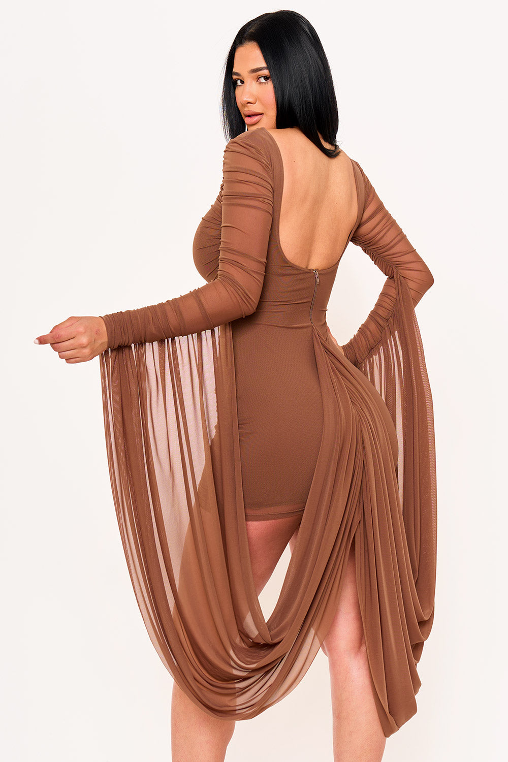 Symphony Dress - Shirring Drapped Attached Back Mini Dress | Zezebe