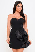 Symphony Dress - Satin Bow Detail Fabric Contrast Mini Dress | Zezebe