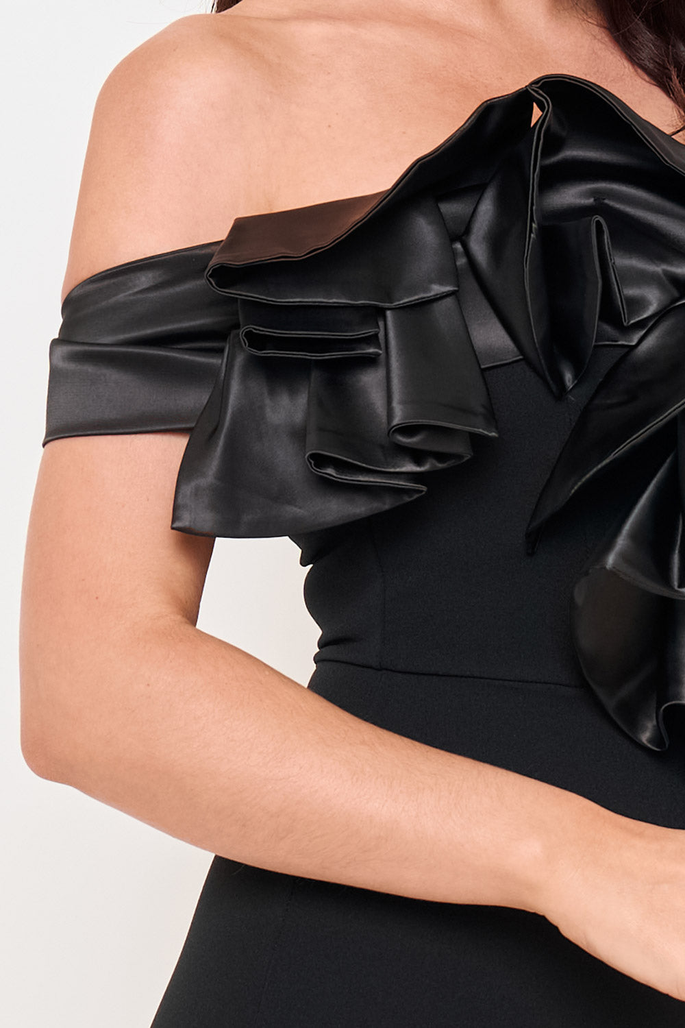 Symphony Dress - Satin Layer Ruffle Across The Front Midi Dress | Zezebe
