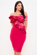 Symphony Dress - Satin Layer Ruffle Across The Front Midi Dress | Zezebe