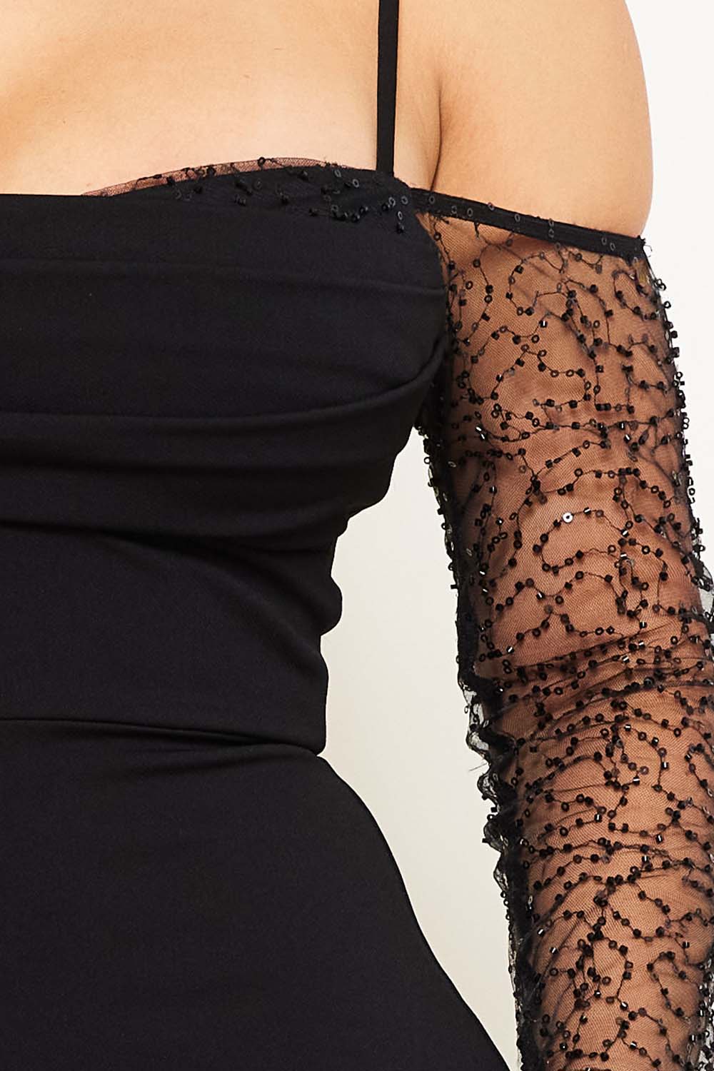 Symphony Dress - Beaded Mesh Paneled Maxi Dress | Zezebe