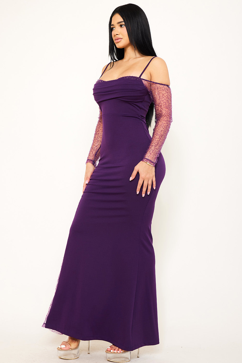 Symphony Dress - Beaded Mesh Paneled Maxi Dress | Zezebe
