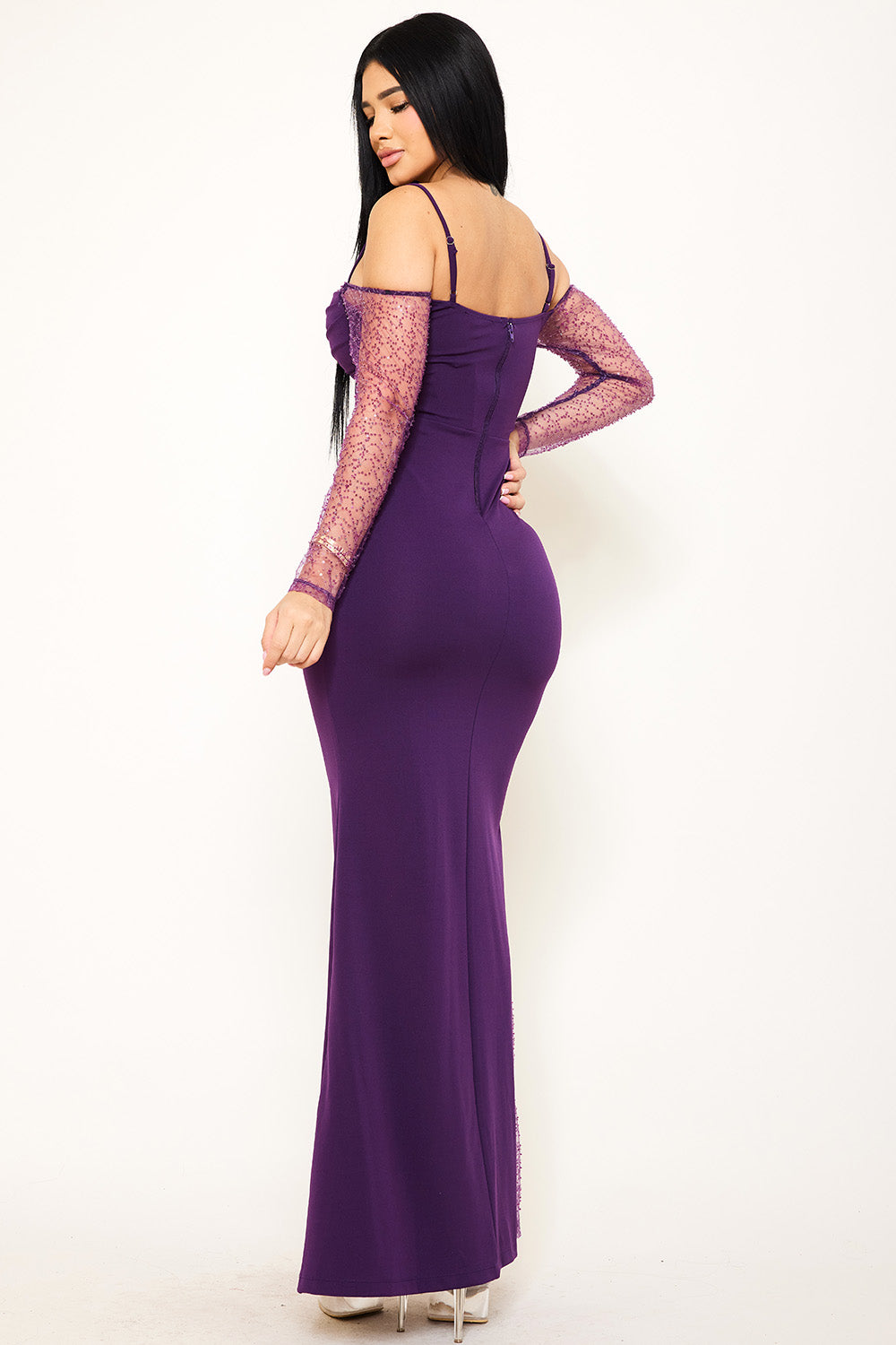 Symphony Dress - Beaded Mesh Paneled Maxi Dress | Zezebe