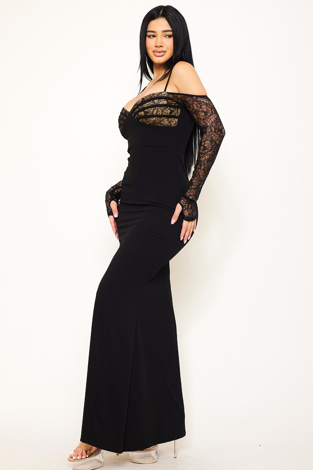 Symphony Dress - Lace Paneled With Piping On Bust Maxi Dress | Zezebe