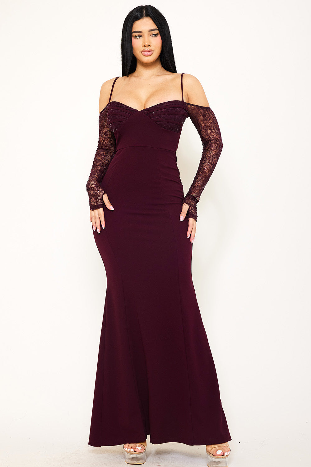 Symphony Dress - Lace Paneled With Piping On Bust Maxi Dress | Zezebe