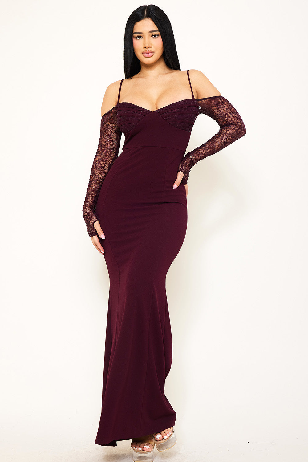 Symphony Dress - Lace Paneled With Piping On Bust Maxi Dress | Zezebe