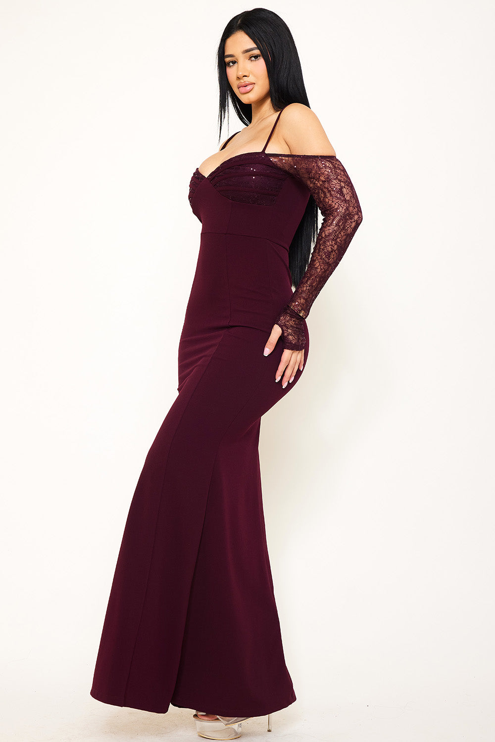 Symphony Dress - Lace Paneled With Piping On Bust Maxi Dress | Zezebe