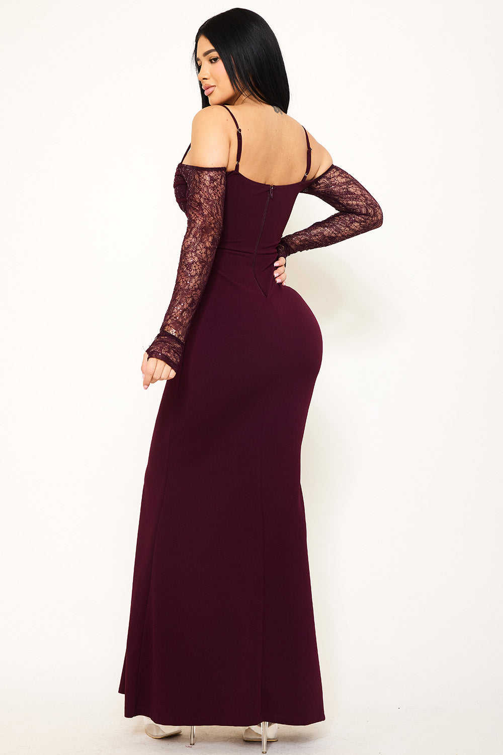 Symphony Dress - Lace Paneled With Piping On Bust Maxi Dress | Zezebe