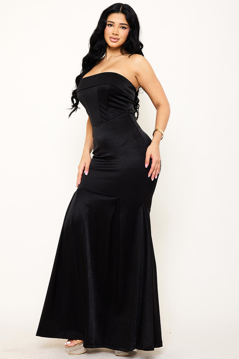 Symphony Dress - Metallic Satin Tube Top Mermaid Maxi Dress | Zezebe