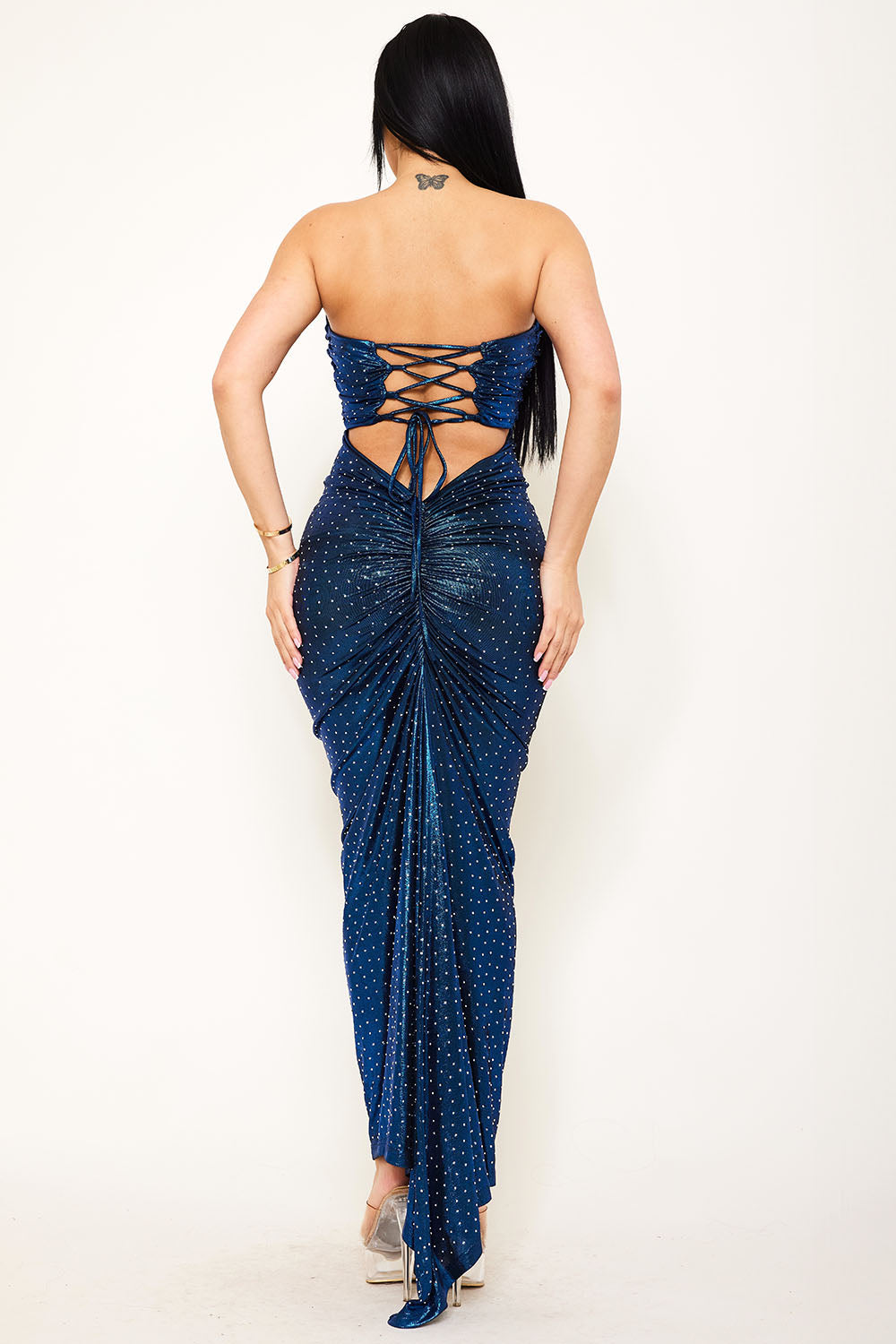 Symphony Dress - Rhinestone On Metallic Foil Maxi Dress | Zezebe