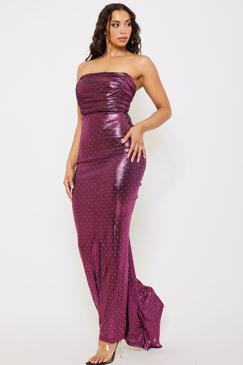 Symphony Dress - Rhinestone On Metallic Foil Maxi Dress | Zezebe
