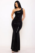 Symphony Dress - Sequin One Shoulder Back Cutout Maxi Dress | Zezebe