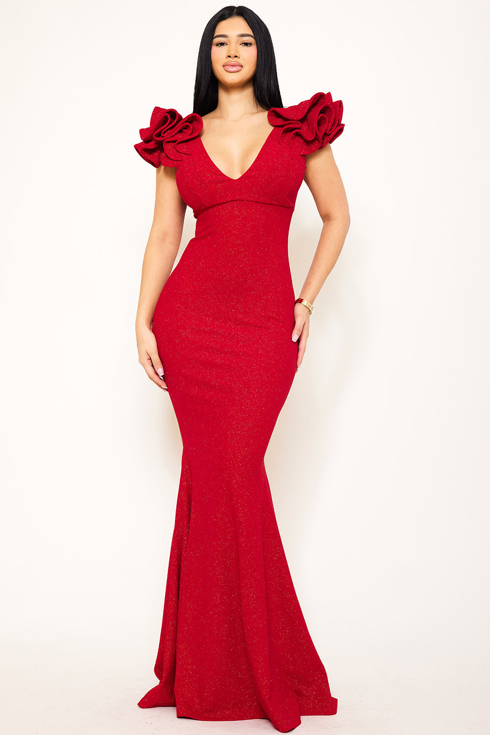 Symphony Dress - Glittered Ruffle Sleeve Maxi Dress | Zezebe