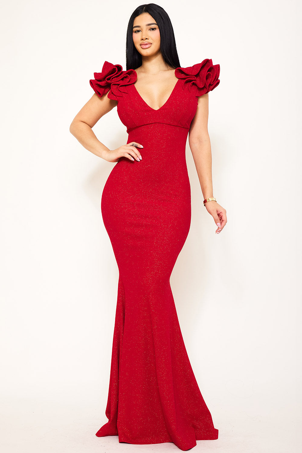 Symphony Dress - Glittered Ruffle Sleeve Maxi Dress | Zezebe