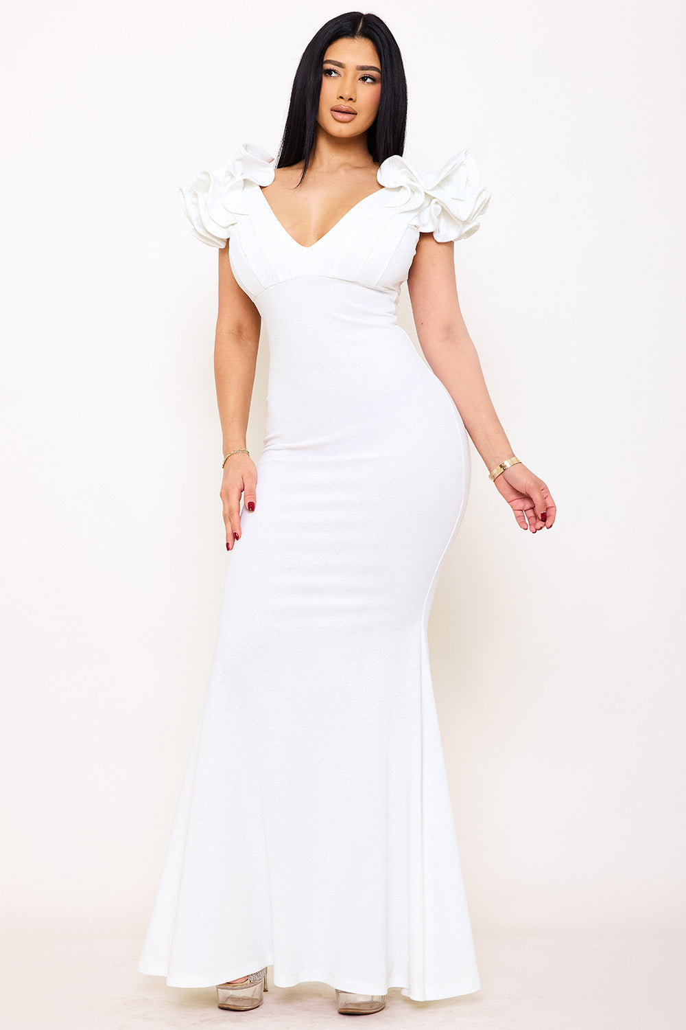 Symphony Dress - Glittered Ruffle Sleeve Maxi Dress | Zezebe