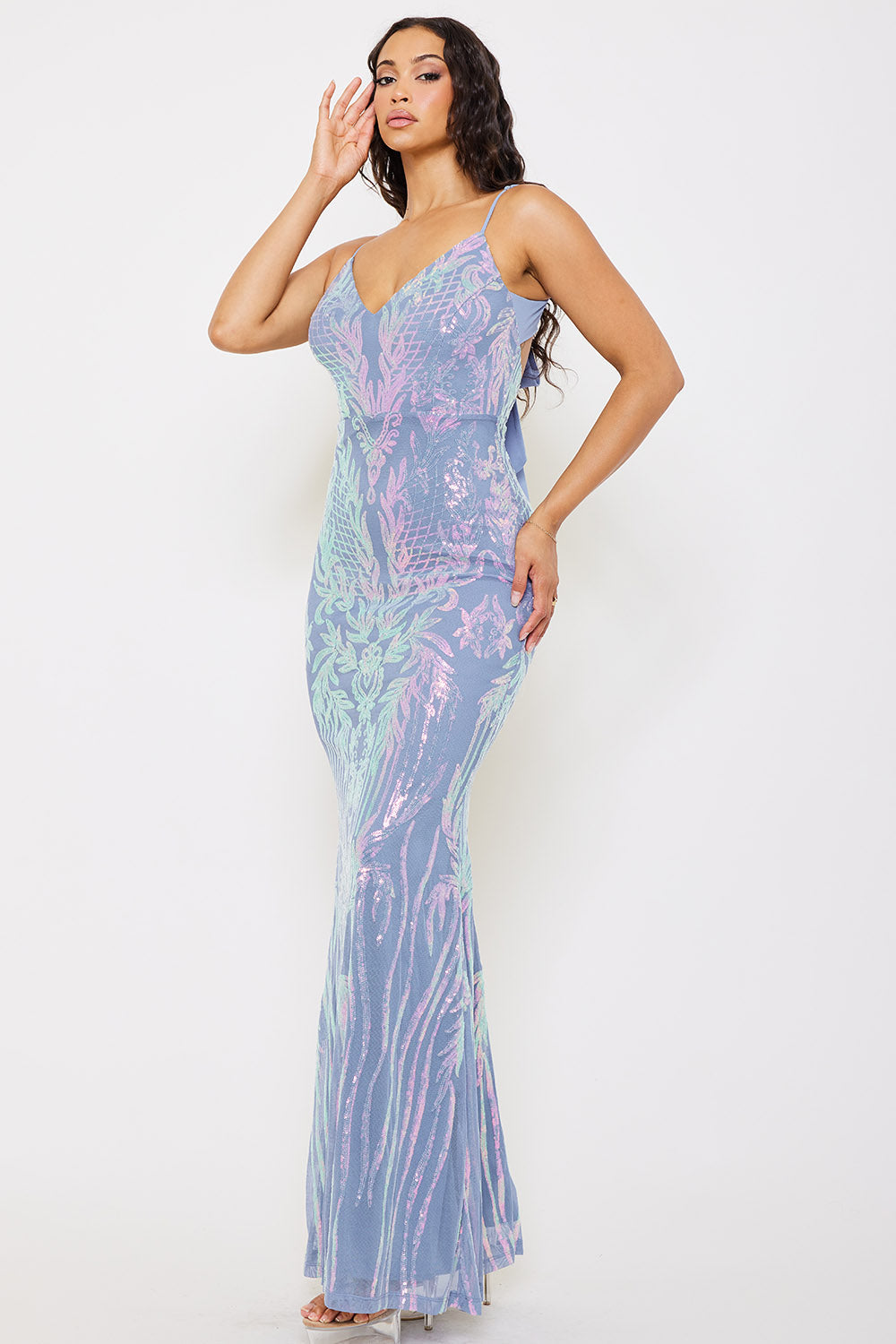 Symphony Dress - Floral Patterned Seqin Mesh Mermaid Maxi Dress | Zezebe