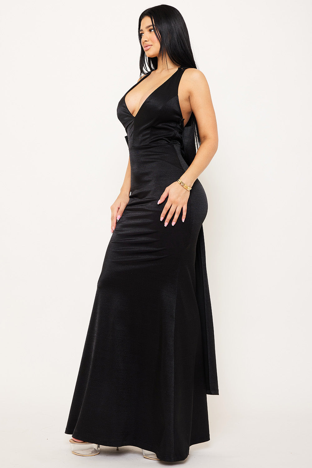 Symphony Dress - Metallic Big Bow Back Detail Maxi Dress | Zezebe