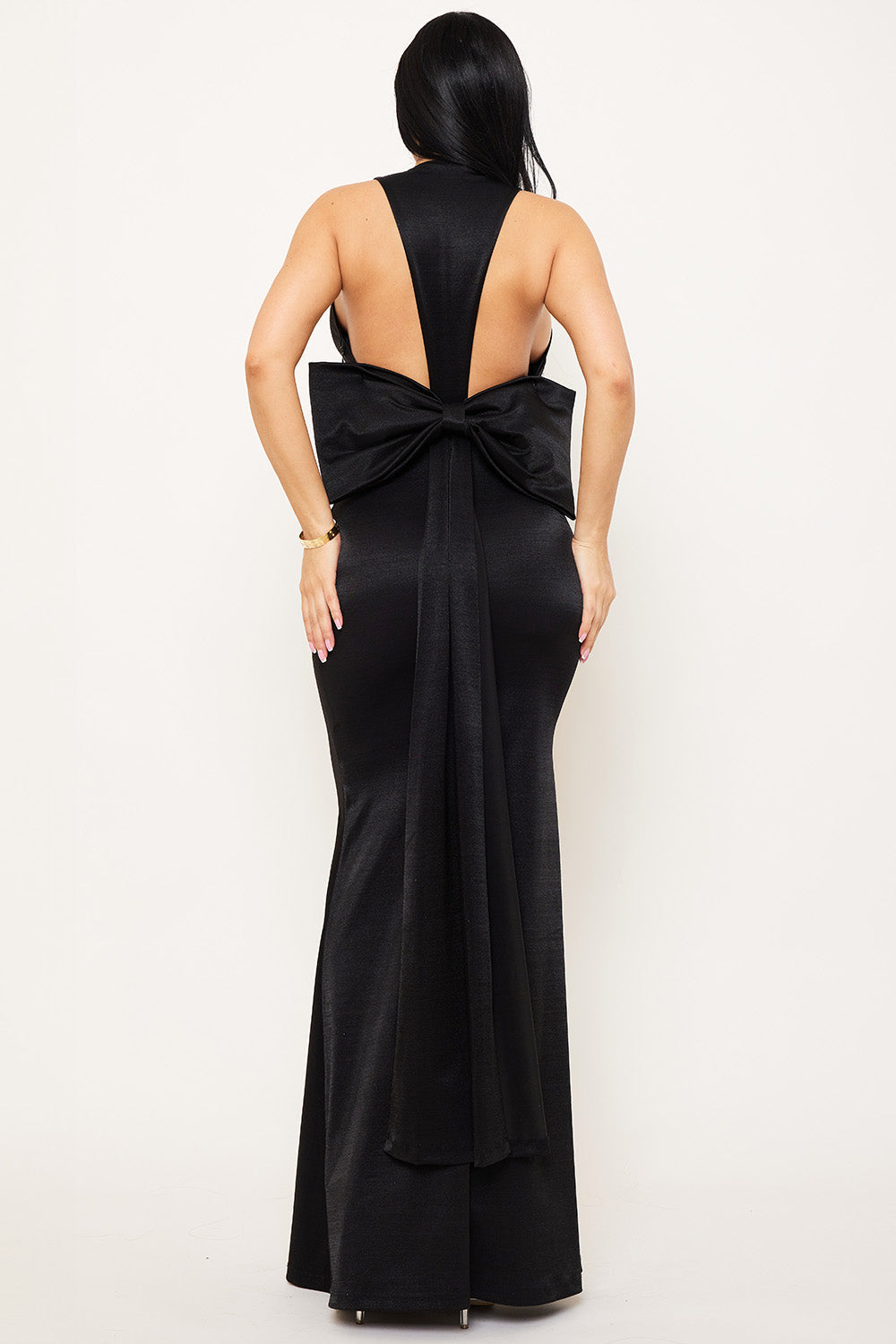 Symphony Dress - Metallic Big Bow Back Detail Maxi Dress | Zezebe