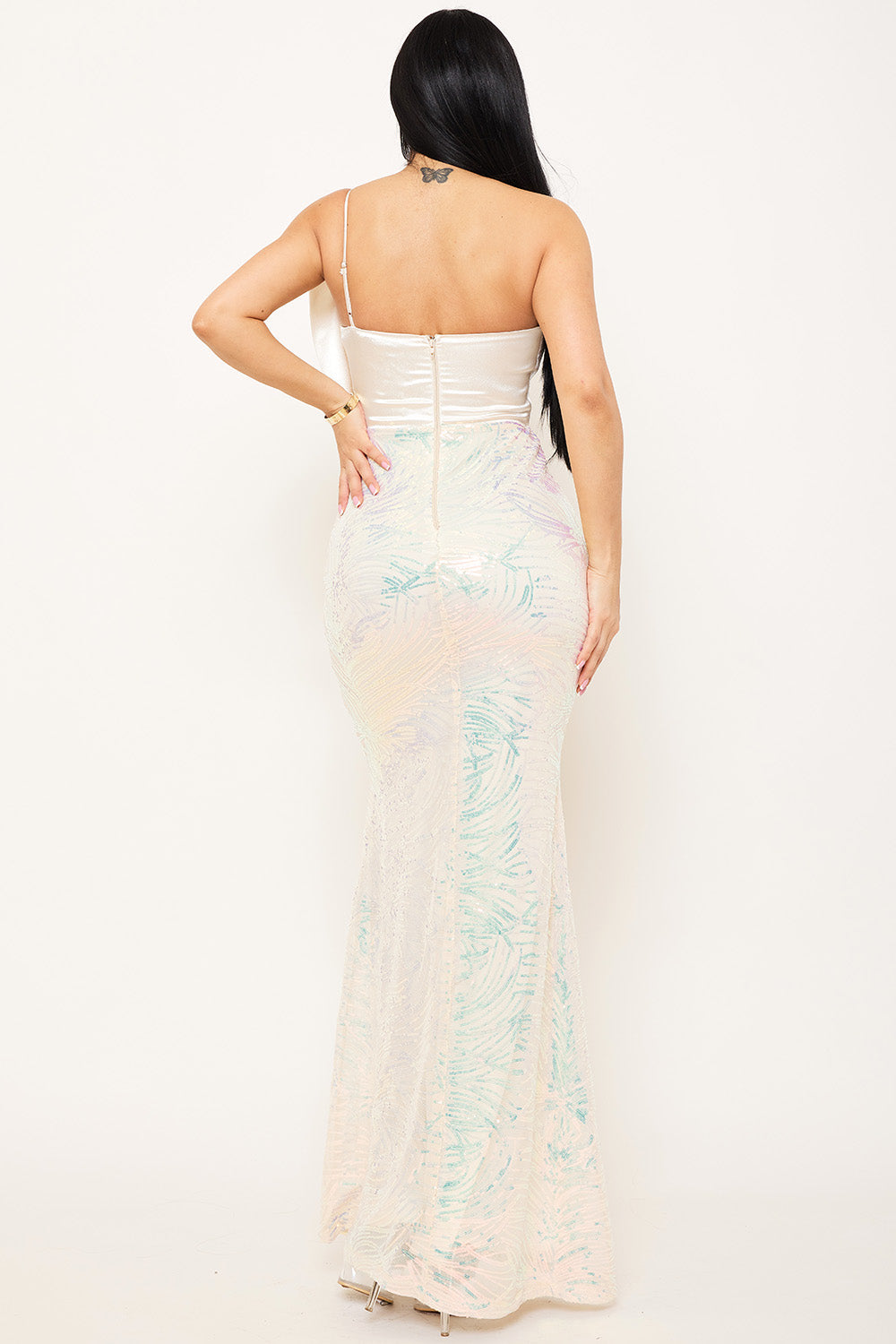 Symphony Dress - Satin With Patterned Sequin Body Maxi Dress | Zezebe