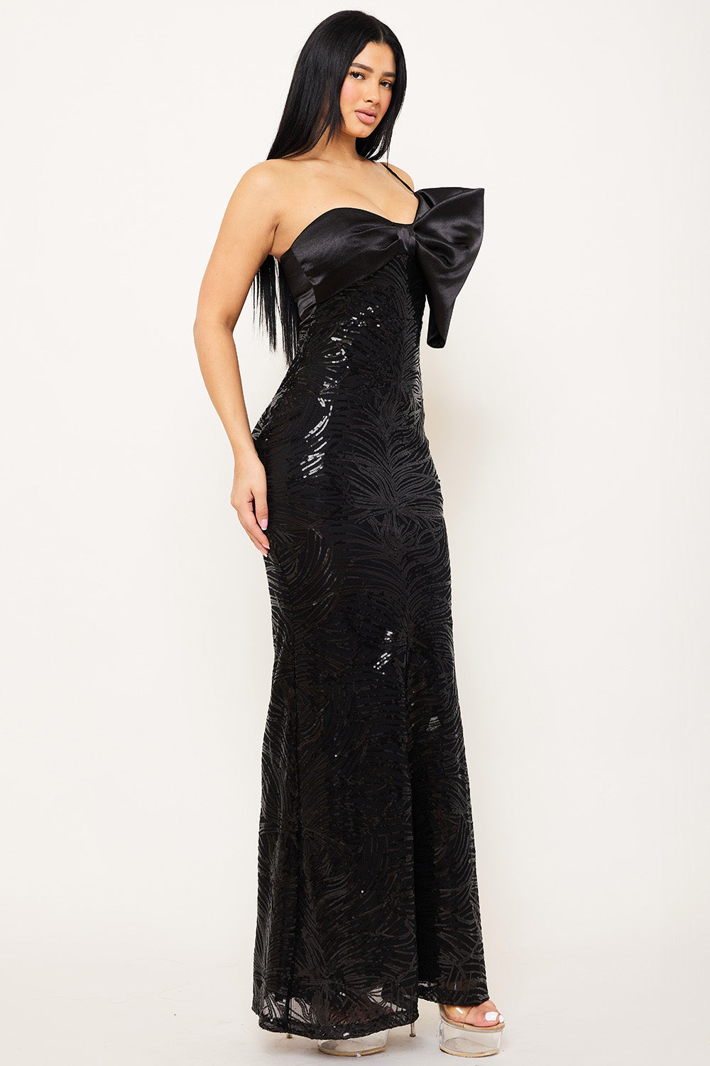 Symphony Dress - Satin With Patterned Sequin Body Maxi Dress | Zezebe