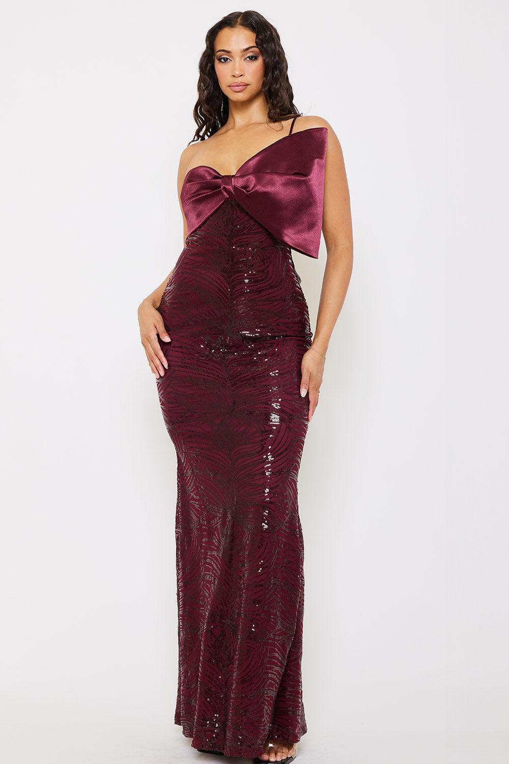 Symphony Dress - Satin With Patterned Sequin Body Maxi Dress | Zezebe