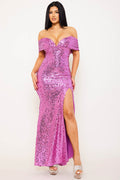 Symphony Dress - Sequins Off The Shoulder Maxi Dress | Zezebe