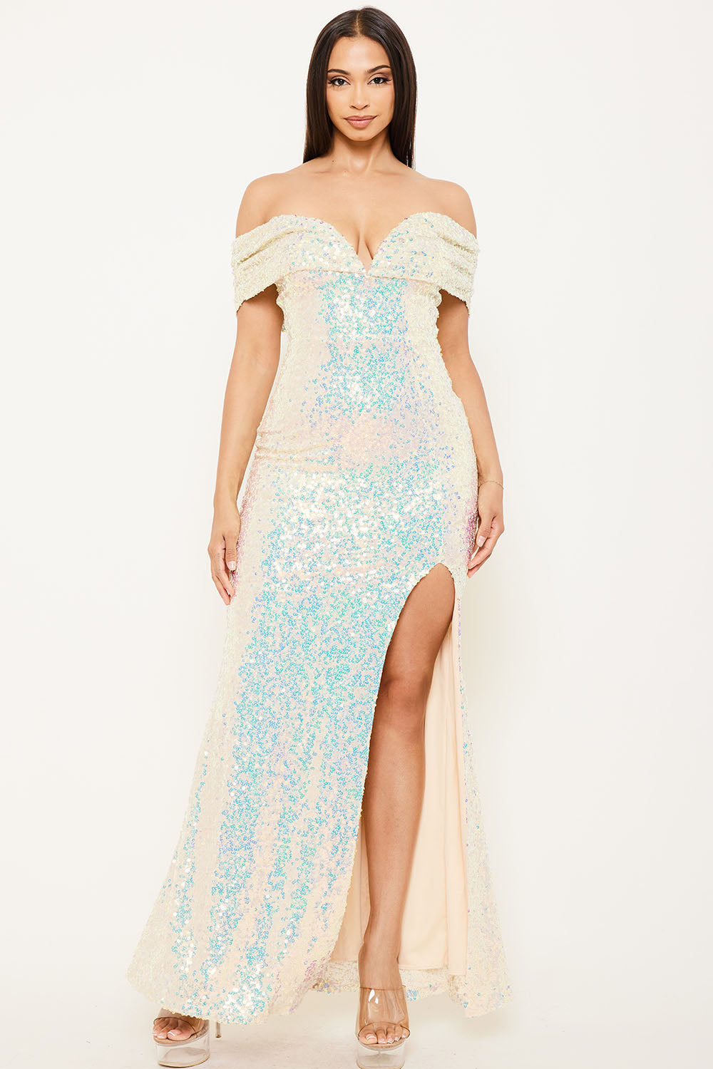 Symphony Dress - Sequins Off The Shoulder Maxi Dress | Zezebe