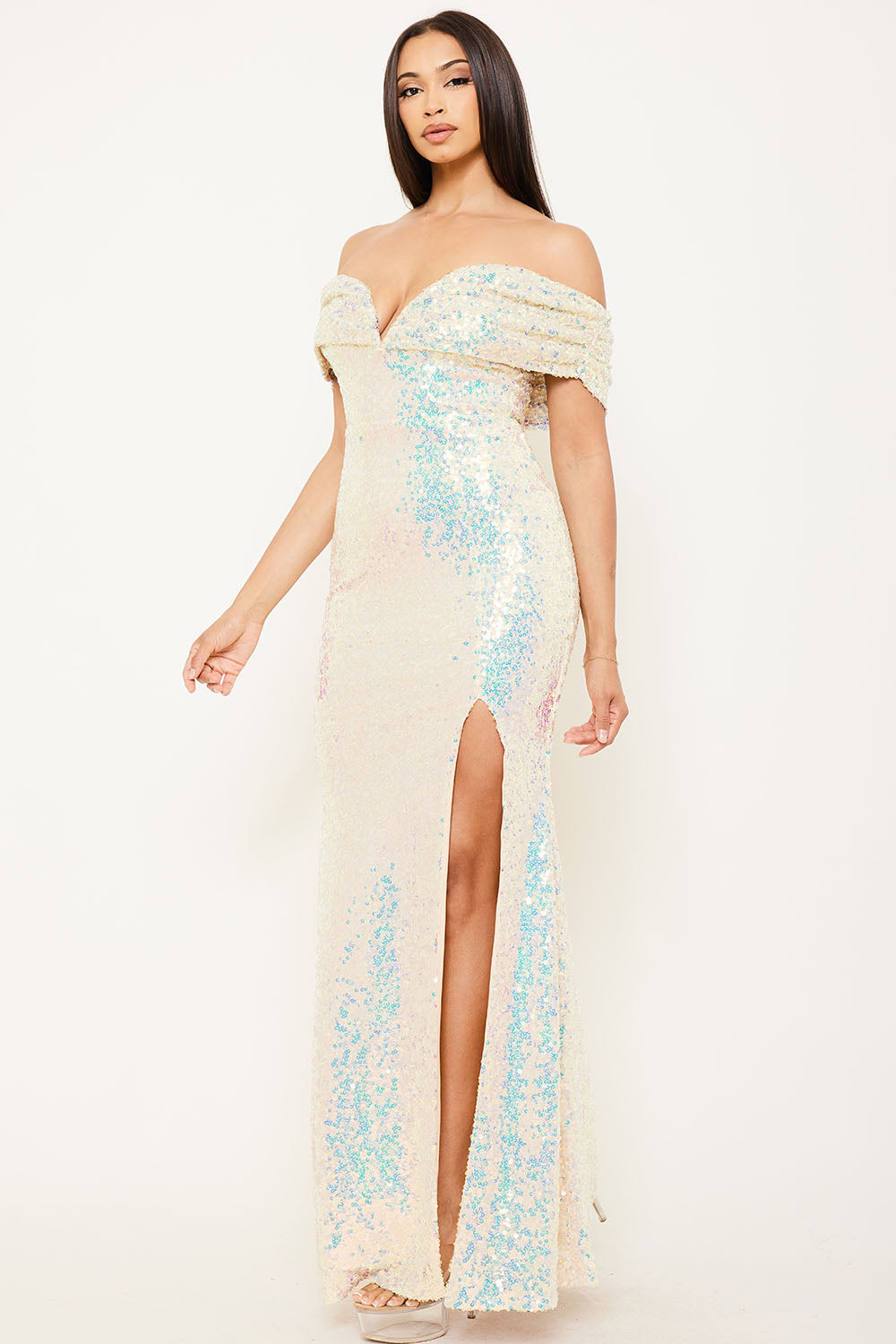 Symphony Dress - Sequins Off The Shoulder Maxi Dress | Zezebe