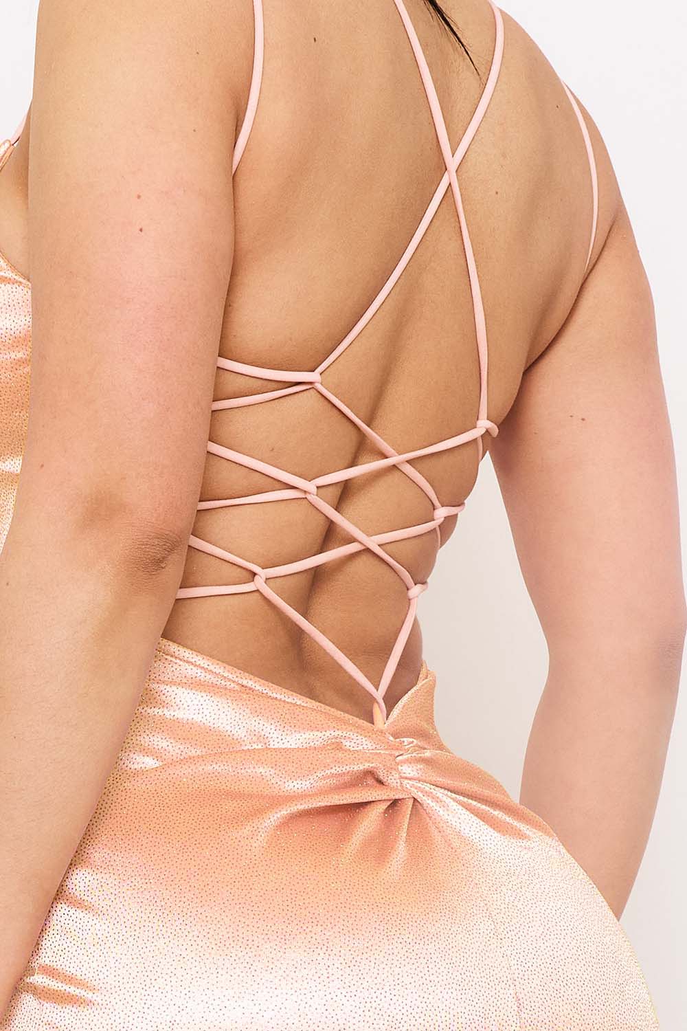 Symphony Dress - Glitter Knit Satin Open Back Maxi Dress | Zezebe