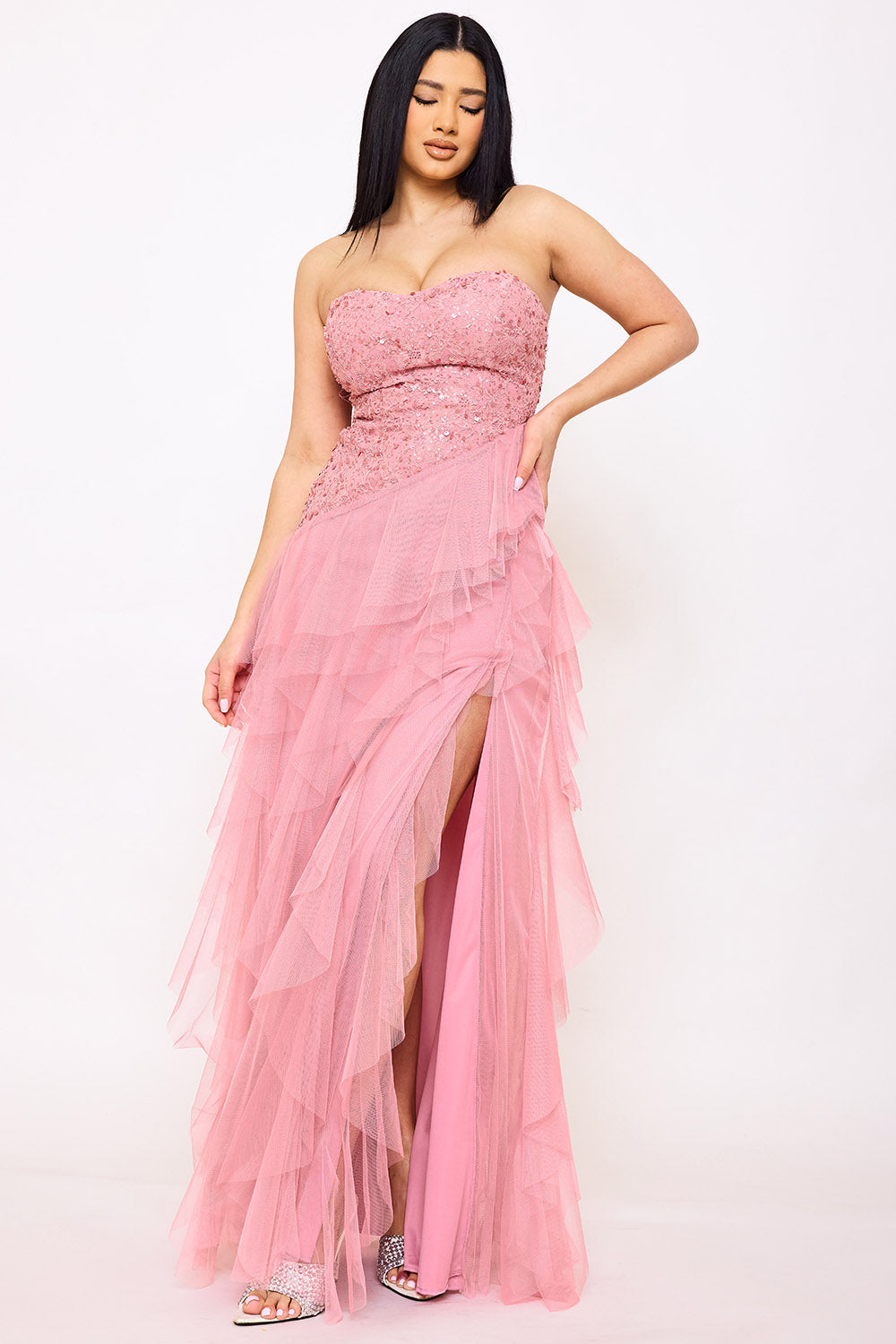 Symphony Dress - Sequin On Lace With Layers Of Mesh Maxi Dress | Zezebe