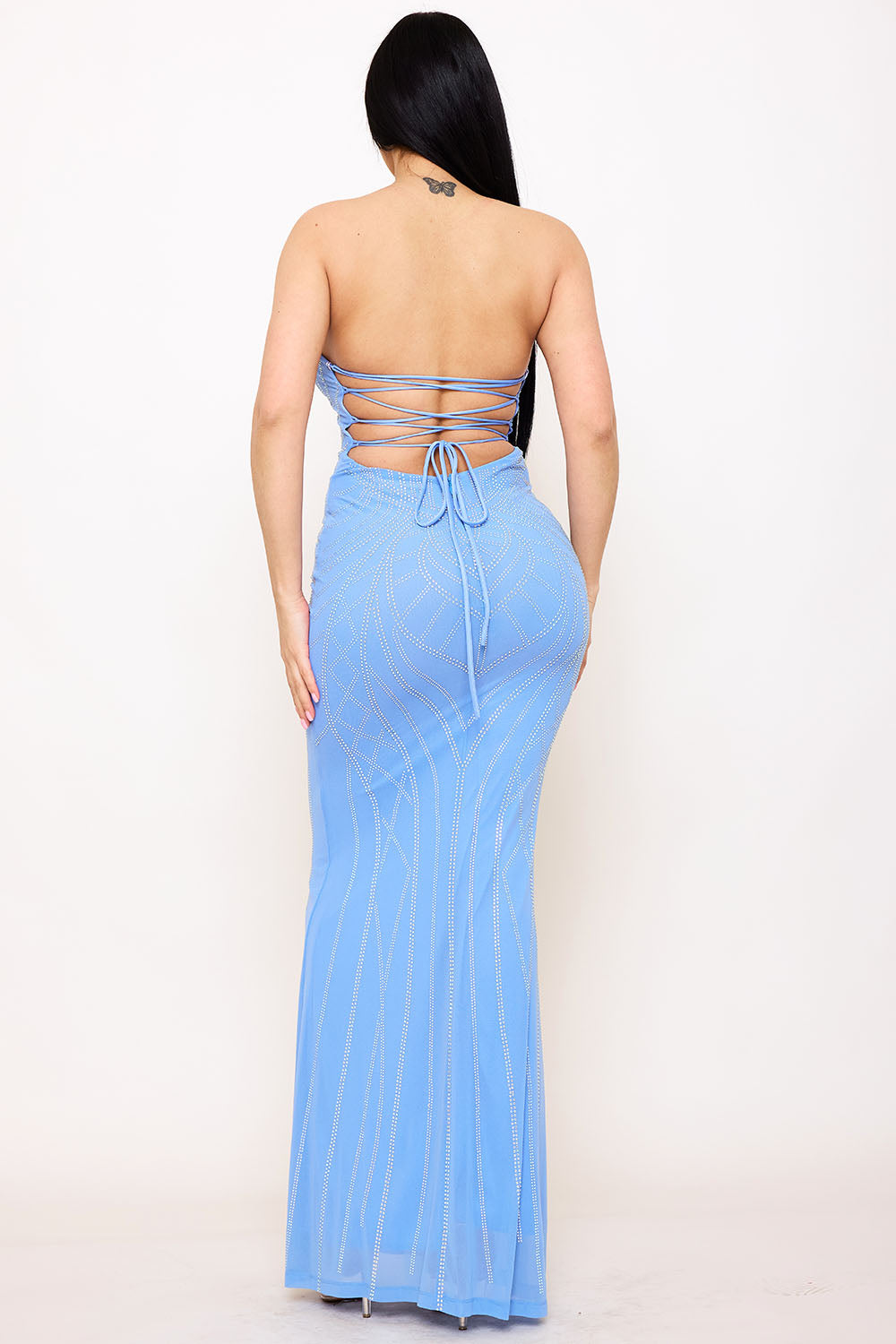 Symphony Dress - Patterned Rhinestone Maxi Dress | Zezebe