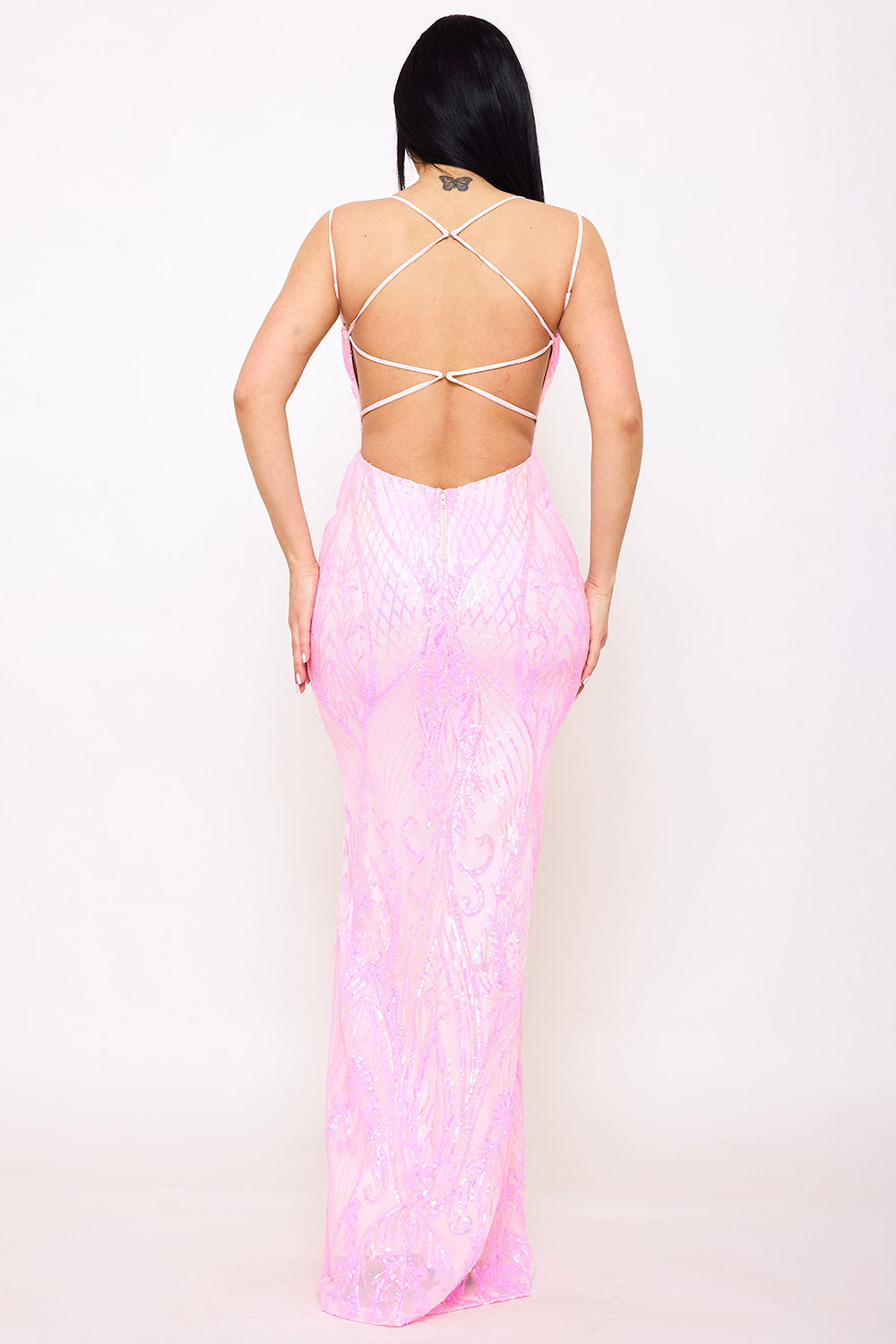Symphony Dress - Scroll Pattered On Mesh Fabric Maxi Dress | Zezebe