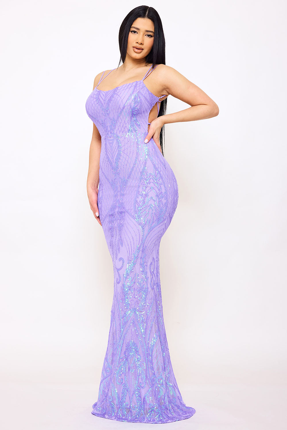 Symphony Dress - Scroll Pattered On Mesh Fabric Maxi Dress | Zezebe